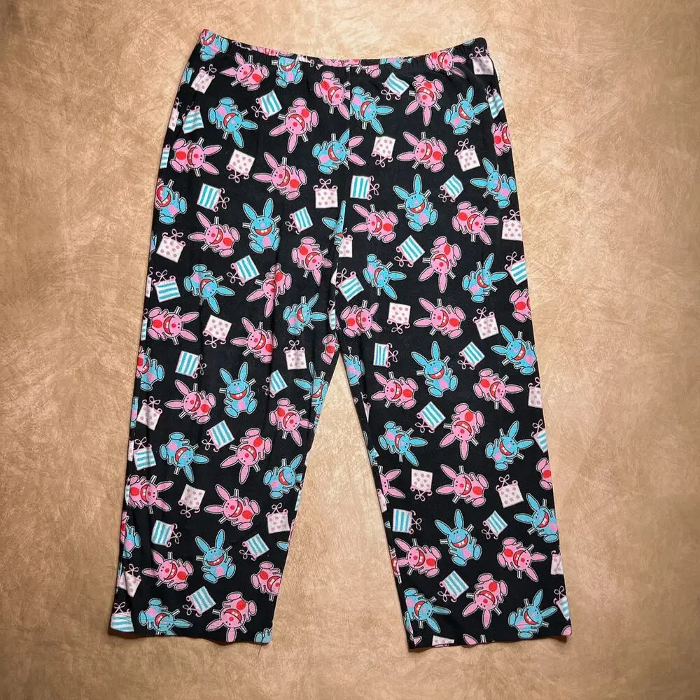 Vintage Y2K Happy Bunny Fleece Pajama Pants Jim Benton Just Jimmy Indie McBling